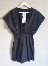 Zara Poplin Dress Womens Size Small S Black V-Neck BNWT *FREE P&P*