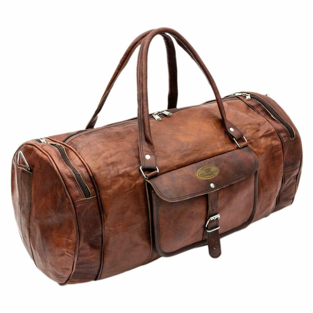 Large Genuine Vintage Leather Brown Weekend Luggage Duffel Travel Bag For Unisex