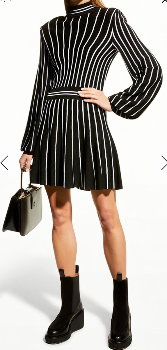 balmain black and white striped dress BALMAIN STRIPED KNIT MINI DRESS