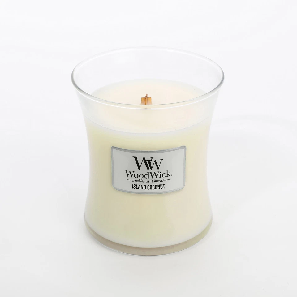 WoodWick Island Coconut Medium Soy Wax Candle Scented Fragrance Splosh - Image 3 of 4