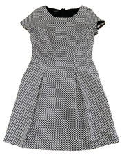 Talbots 12 Black Herringbone Short Sleeve Knit Swing Dress Round Neck Lined EUC