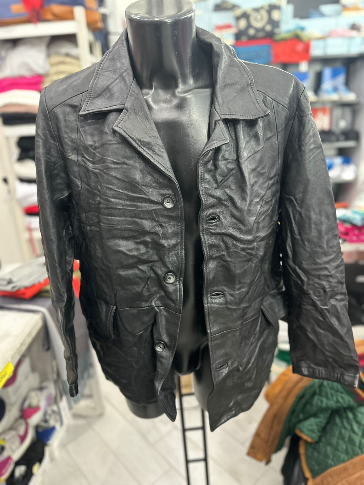 Men's Black Leather Jacket Size 52 Green Leaves LLV1067