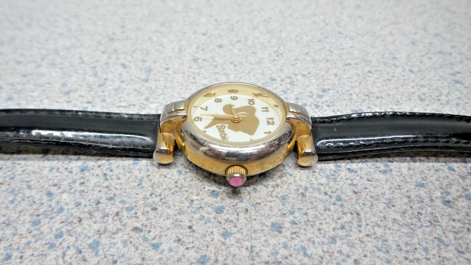 Reloj reliquia Barbie vintage charol negro, placa frontal de ópalo, 1995 CR. Japón Foto 2 de 4