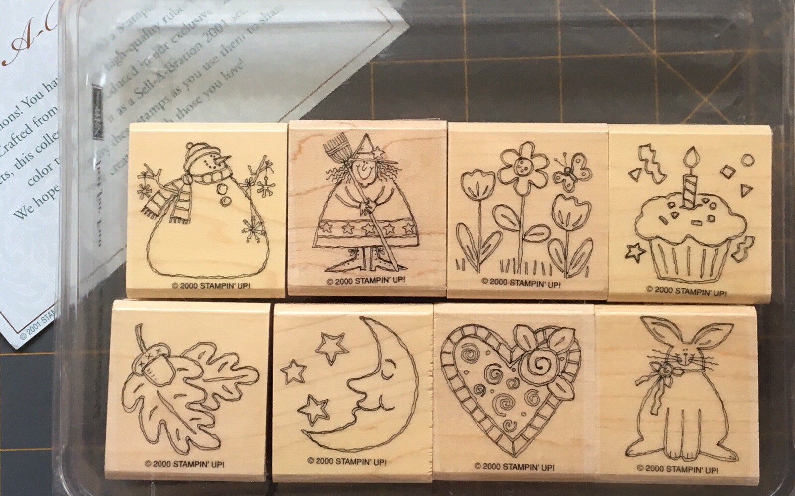 STAMPIN UP "JUST FOR FUN" RUBBER STAMP SET Fun LOT of 8 Sell-a bration 2001 Set