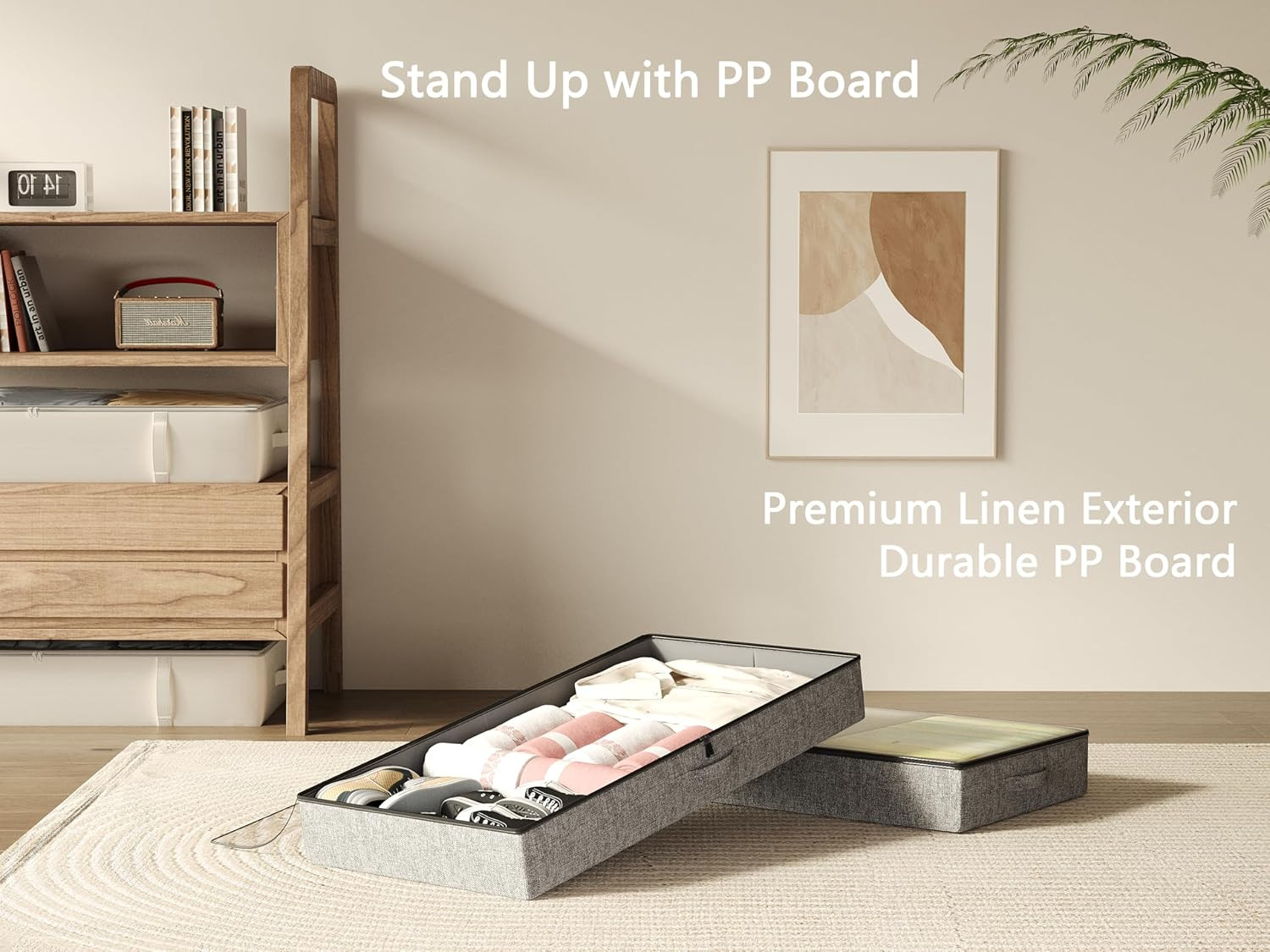 2-Pack under Bed Storage Bins 4.5 Inch Low Profile Organizer with Sturdy Sides