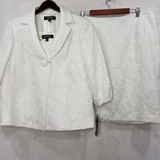 Kasper Blazer Jacket Skirt Tank Suit Set White 3 Pc Women 18 Floral Jacquard NEW
