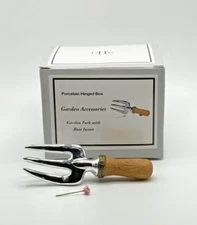 PHB Porcelain Hinged Box Garden Fork With Rose Flower Trinket Midwest  ~ New