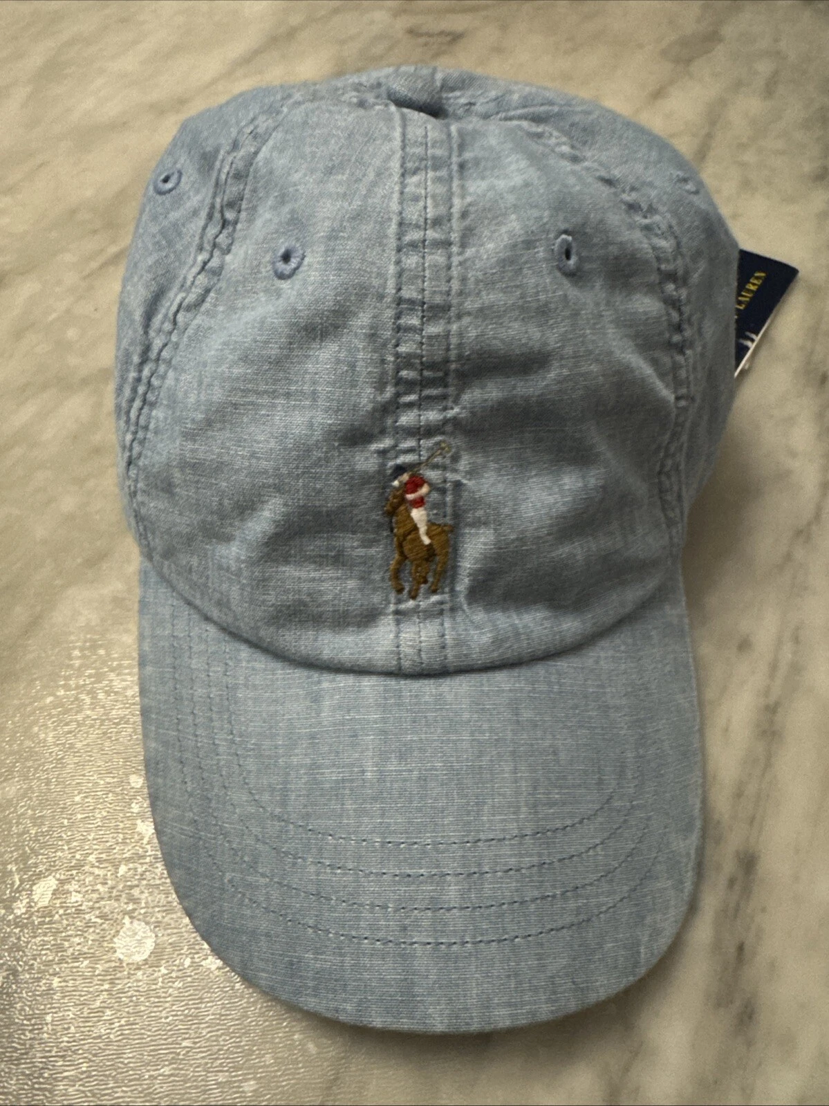 New Polo Ralph Lauren Men's Blue Chambray Denim Baseball Cap