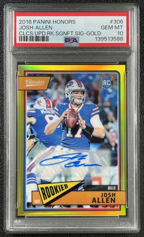 JOSH ALLEN PSA 10 2018 PANINI HONORS #306 CLASSICS ROOKIE AUTO GOLD PRIZM RC /25