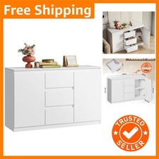 Modern 3-Drawer White Storage Cabinet with 2 Door Shelves - Easy Assembly