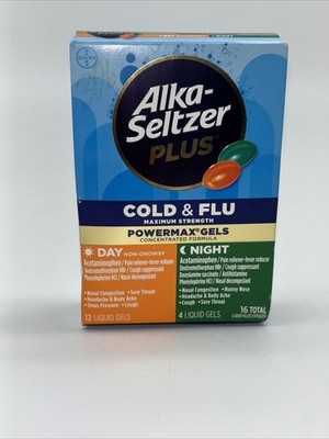 Alka-Seltzer Plus Maximum Strength Cold & Flu PowerMax Gels Day & Night  16 Caps