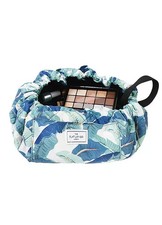 The Flat Lay Co Makeup Bag Open Flat Travel Tropical Leaves Cosmetic Organizer