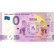 0€ ZERO EURO Souvenir Banknote Italy China 2025 Lunar Year 2026 Chinese Horse