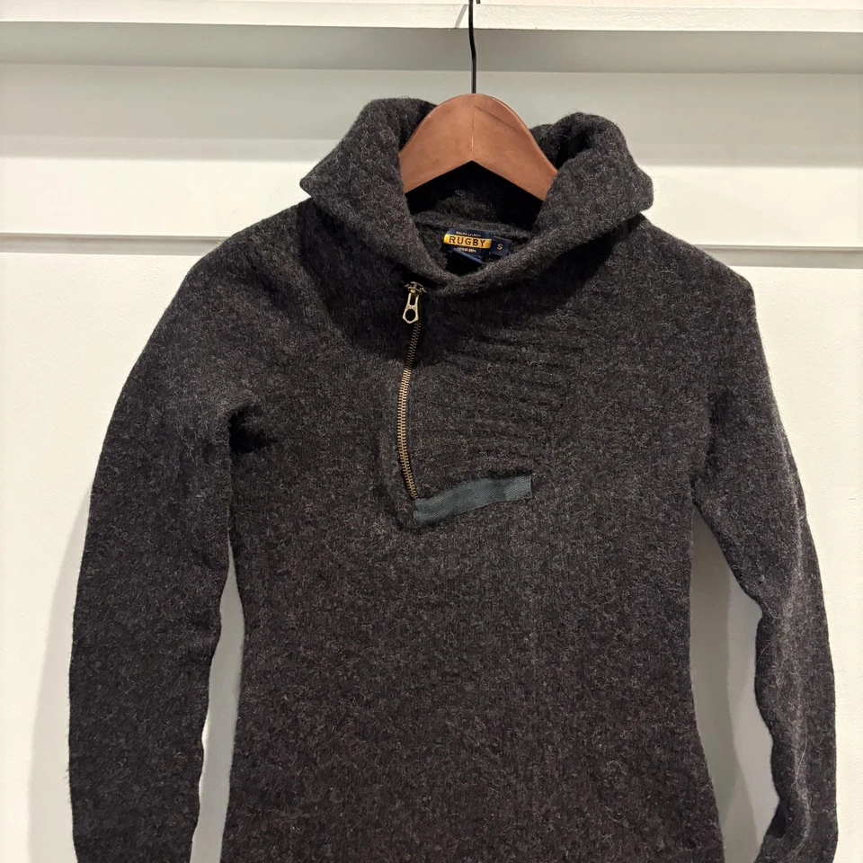 Ralph Lauren Rugby Wool Sweater Dress Small Charcoal Gray Funnel Neck Bodycon - Image 3 of 4