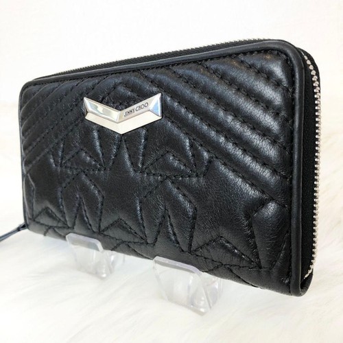 Jimmy Choo Star Quilted Leather Round Zip Wallet Black