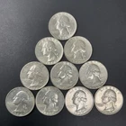 Washington Silver Quarters Lot of Ten 25C US Coins 90% Silver