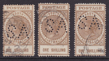 SOUTH AUSTRALIA 1906 1/- Brown QV LONG TYPE PERFIN SA X3 USED (SD16B)