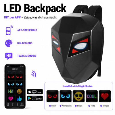 LED Motorrad Rucksack mit DIY APP Steuerung Augen Display Cyberpunk Design