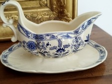 RARE SAUCIÈRE SUR DORMANT EN FAIENCE BOCH LA LOUVIÈRE SAXE Décor Fleurs XIXe 