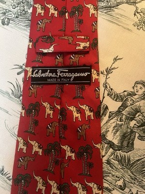 Salvatore Ferragamo Krawatte Seide Rot Elefant Palmen