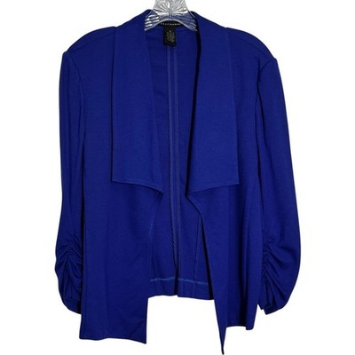 Grace Elements Women's Blue Open Front Blazer Jacket Ruched Sleeve Career M