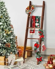 Blanket Ladder for Living Room, 5-Tier Wooden Ladder Shelf, Rustic Decorative...