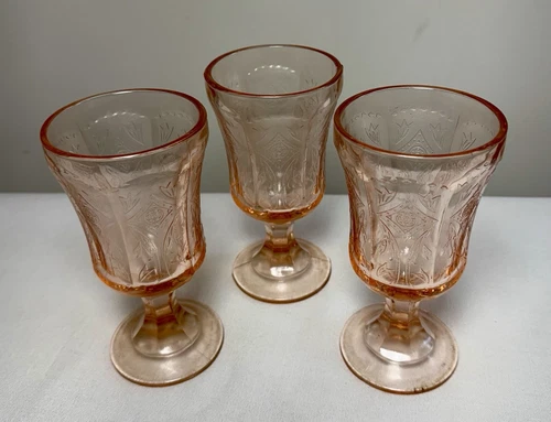 3 Gorgeous Indiana Glass Pink Depression Madrid Pedestal Goblets
