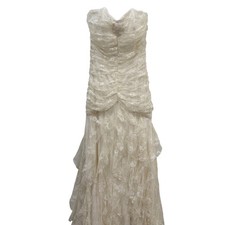 Jessica McClintock White Lace Strapless Tiered Ruffle Gown Dress Size 2 USA Made