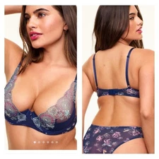 ADORE ME Prisma Contour Quarter Cup Bra SZ 36D in Navy Floral Print NEW