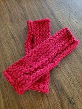 Hand Knit-Women's Knit Fingerless Gloves-Red-100 Acrylic