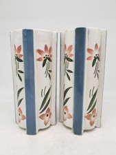 Paire de vases rouleau en faïence décor floral art déco 21cm