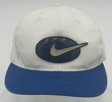 NEW Vintage Nike Bubble Swoosh Oval Logo Snapback Hat White/Blue OSFA 90s Y2K