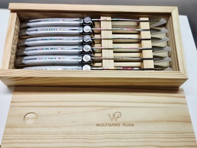 Wolfgang Puck 6-Piece Steak Knife Set Marble Handles with Wooden Storage Case