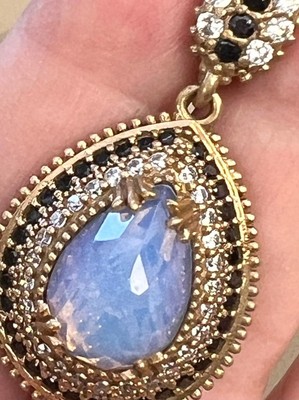 Echter Mondstein Saphir Halskette 14K Gelbgold auf massiv 925 weiß blau gf