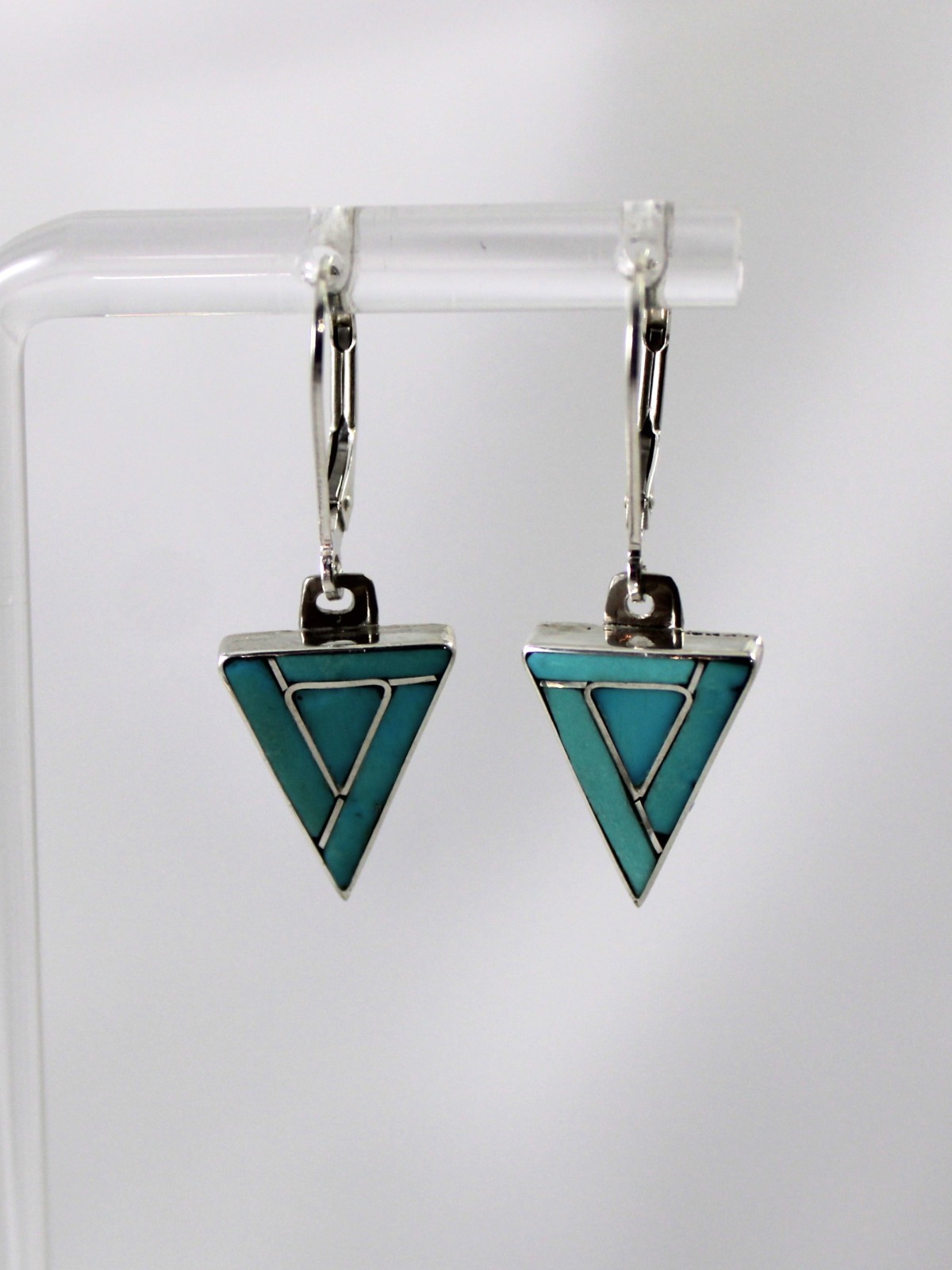 Sterling Silver Turquoise Inlay Triangular Shaped… - image 2