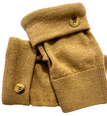FINGERLESS GLOVES CAMEL BROWN 100% MERINO WOOL M - L MEDIUM - LARGE ARM WARMERS