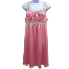 Vintage Vanity Fair Women's M Pink Slip Dress Lingerie 100 Nylon Lace Trim USA