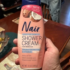 NAIR Sensitive Shower Cream Hair Remover with Coconut Oil and Vitamin E, 12 oz