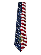 Patriotic Embroidered Master Mason Square Compass Necktie Stars Stripes NEW 