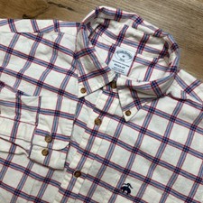 Brooks Brothers Shirt Mens Medium White Red Blue Plaid Button Down Regular Fit