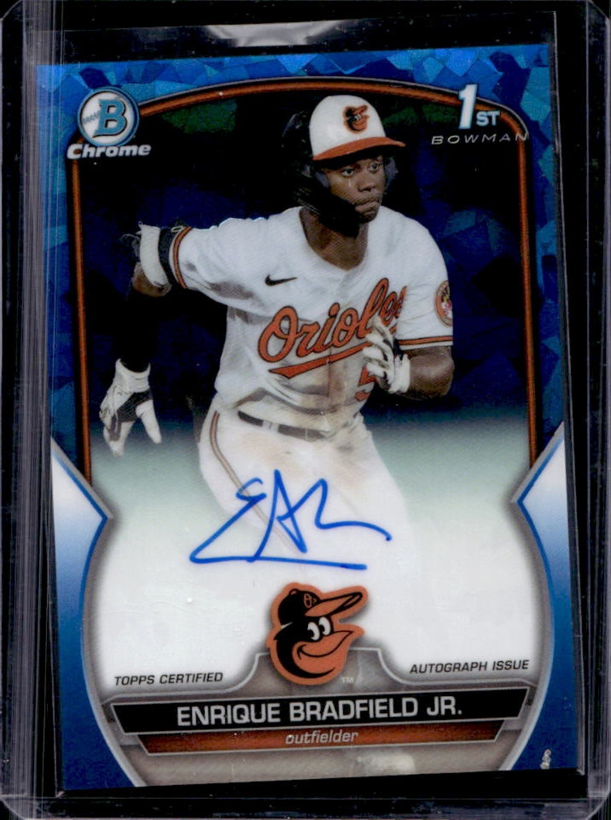 2023 Bowman Draft Sapphire Enrique Bradfield Jr. Chrome Auto 1st #/199 Orioles
