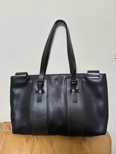 Gucci Tom Ford Era Dark Brown Leather Tote Bag 2Way Buckle Shoulder 48cm