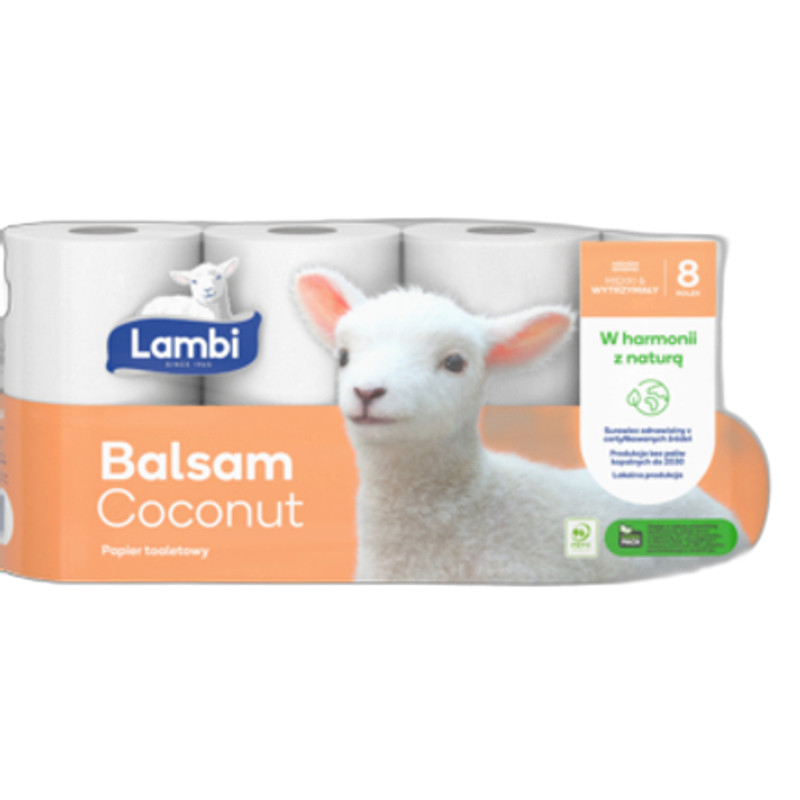 6414301061792 Papier toaletowy LAMBI Balsam Kokos 3 warstwy 8x150 PEFC Lambi 3790₽