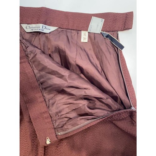 Christian Dior A-Line Wool Skirt Brown Size M Midi Length Ladies Vintage - Picture 3 of 5