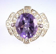 Natural Amethyst Crown Ring .925 SS Sterling Silver 5.05 Carats Size 8