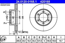 2x Bremsscheibe ATE 24.0120-0168.1 für TOYOTA HILUX TARO VW 4x4 6 Pick up 5 4WD