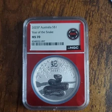 2025 P 1oz .999 Fine Silver Australia Year of The Snake NGC MS70
