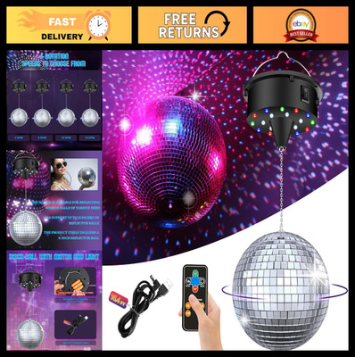 Disco Ball with Motor & Adjustable Speed, 6'' Mirror Ball, 4 Color Lights, 18 LED