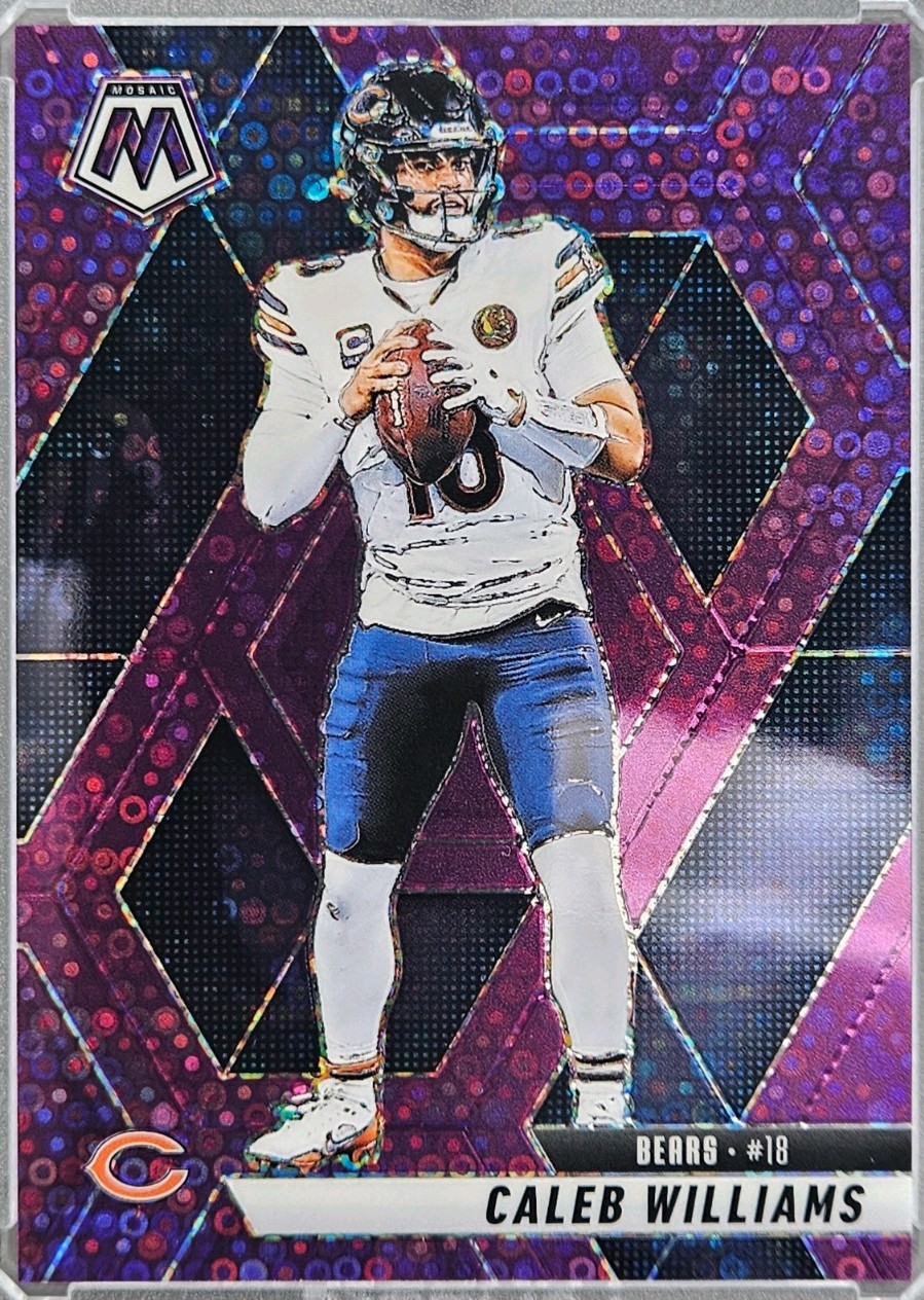 2025 Panini Mosaic Caleb Williams #22 Purple No Huddle /50