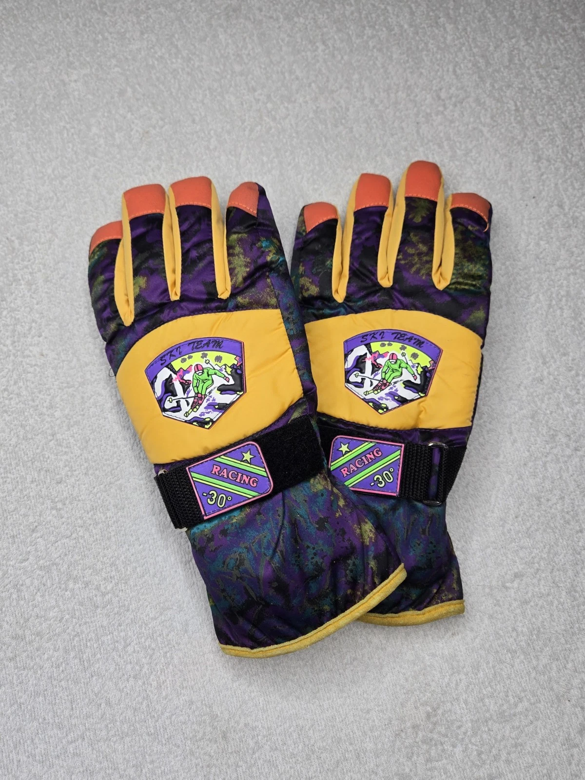 Vintage Neon Ski Team Gloves Winter Snow Gloves Retro Style Youth XL / Adult Sm